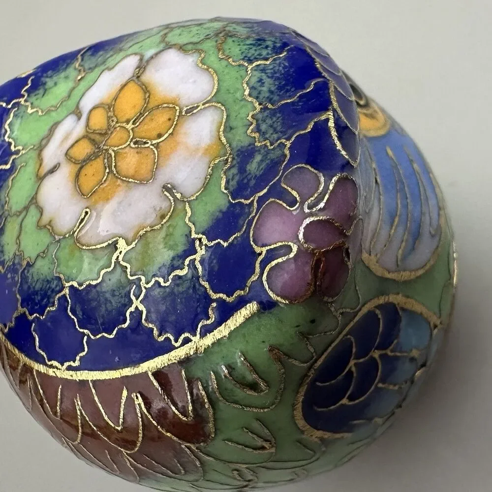 VTG Cloisonne Owl Trinket Box Mini Enamel Bird Figurine Jewelry Pill Box 2”